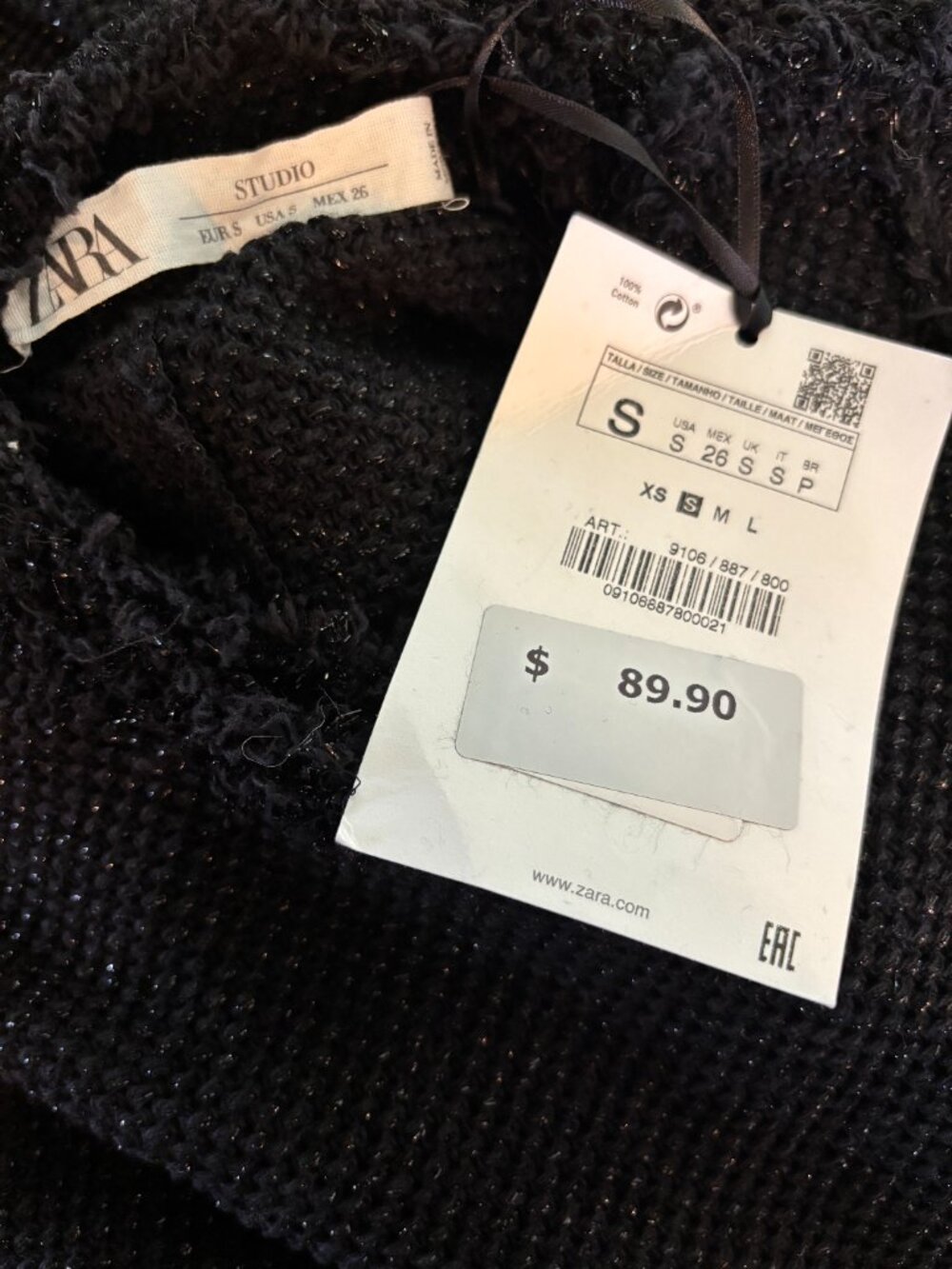 Zara Studio Black Fringe Trim Sweater Small NWT - Picture 5 of 7